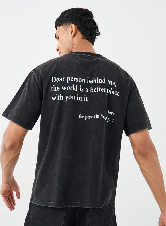 Styli Acid Washed Slogan Back Print Oversized T-Shirt - Image 3